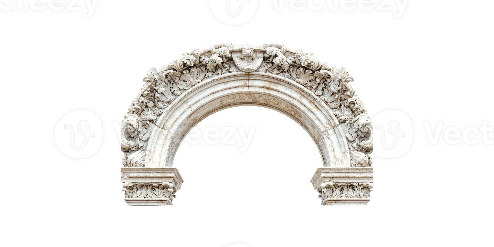 Ornate stone arch with intricate carvings isolated on transparent background png
