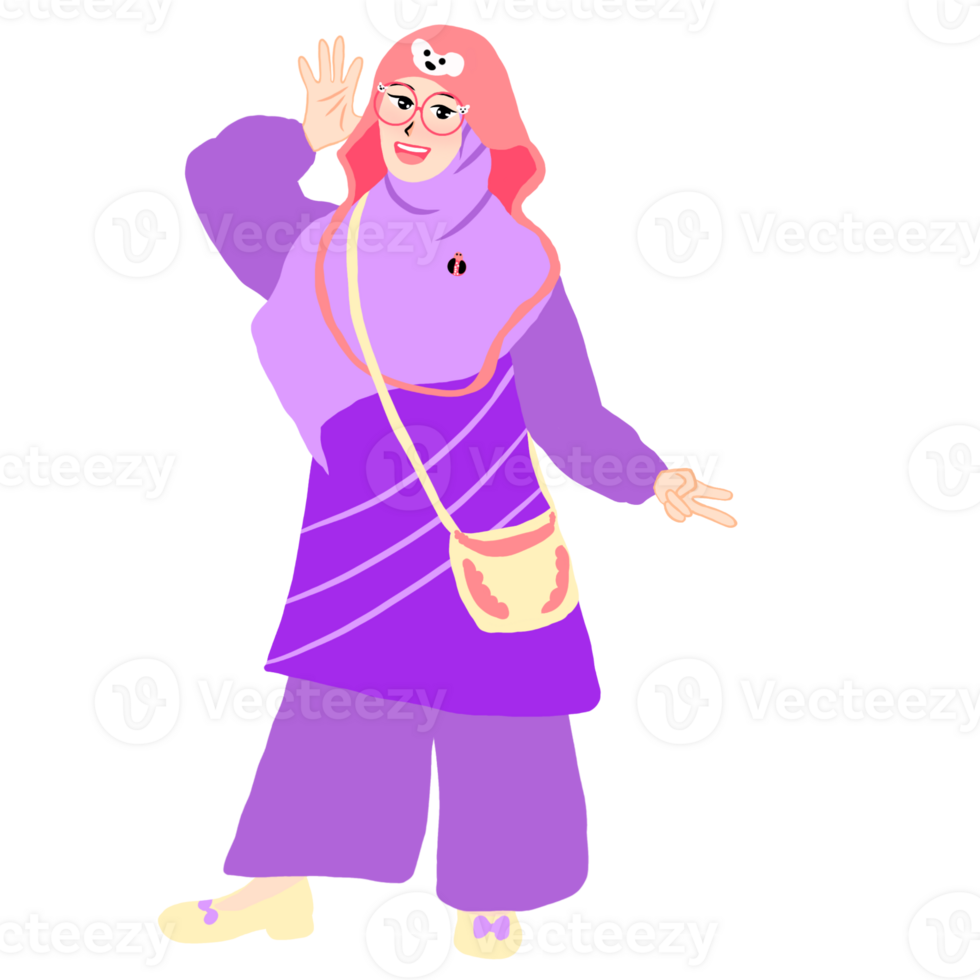 A cartoon woman in purple clothes waving png