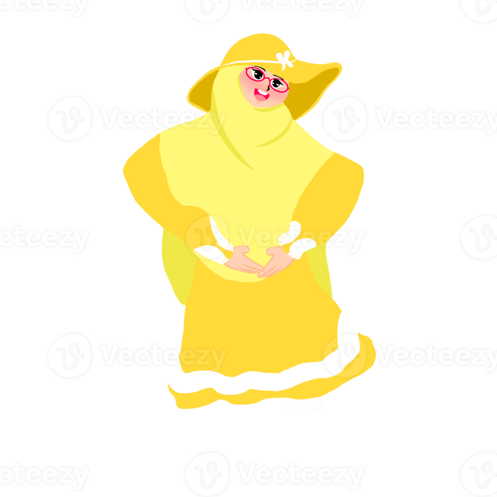 A cartoon woman in a yellow dress and hat png
