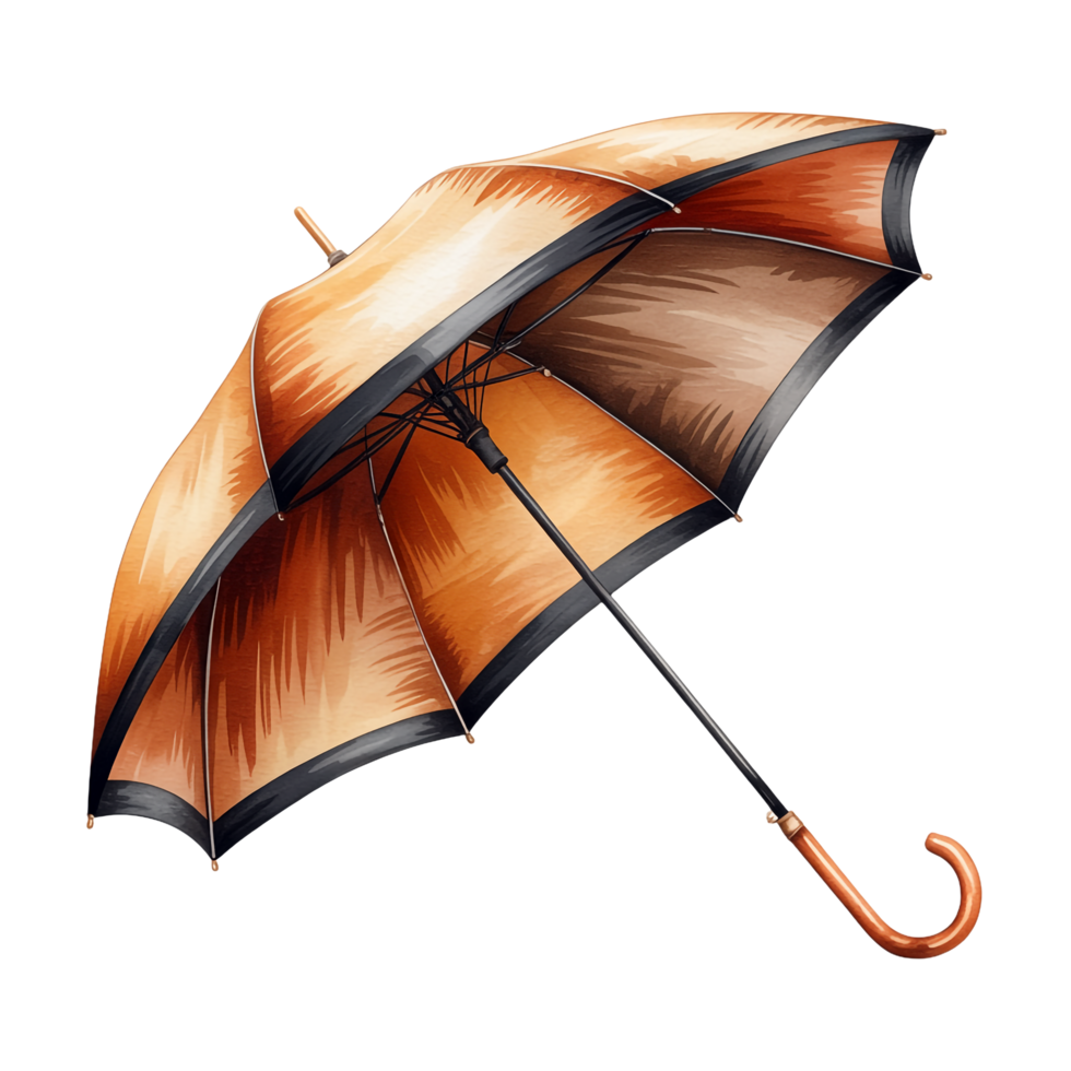 Open Umbrella with Orange Canopy, Watercolor Style with a Transparent Background png