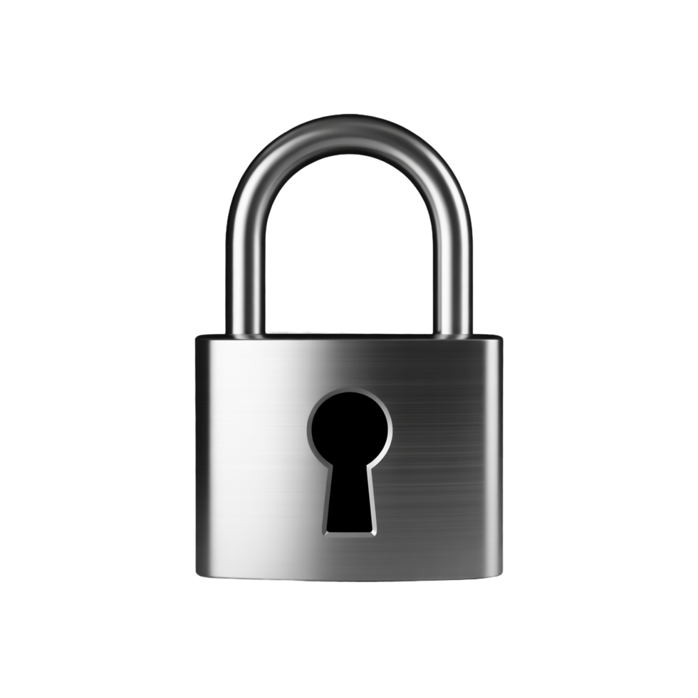 Metallic Padlock with Shackle and Keyhole, Security Lock on Transparent Background png