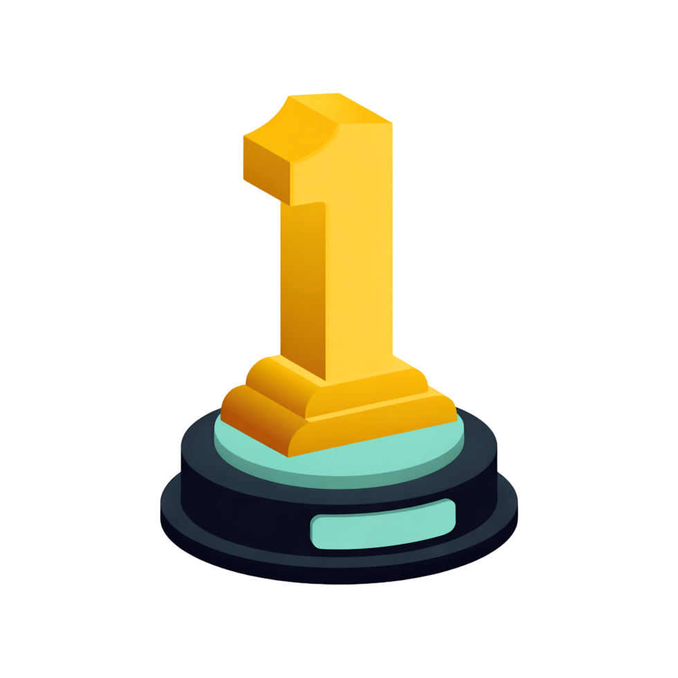 Golden Number One Isometric Design with Transparent Background png