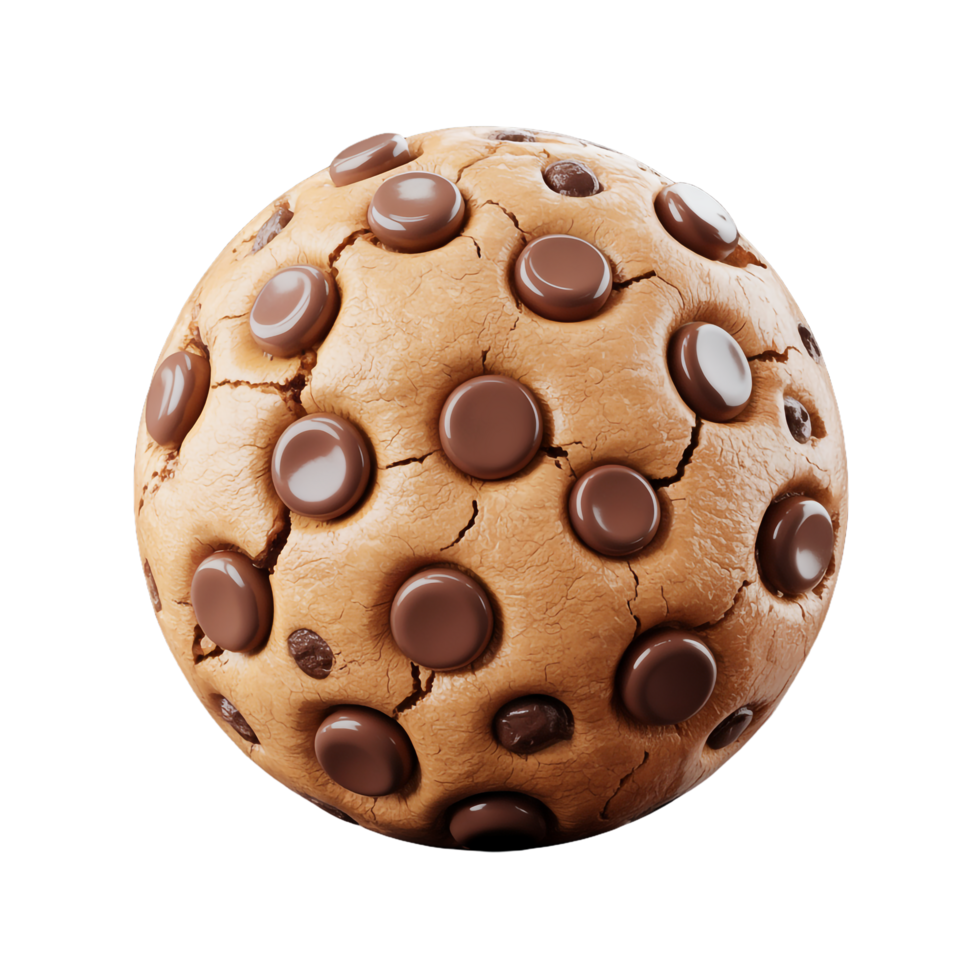 Realistic Chocolate Chip Cookie with Transparent Background Detail 3D Rendering png