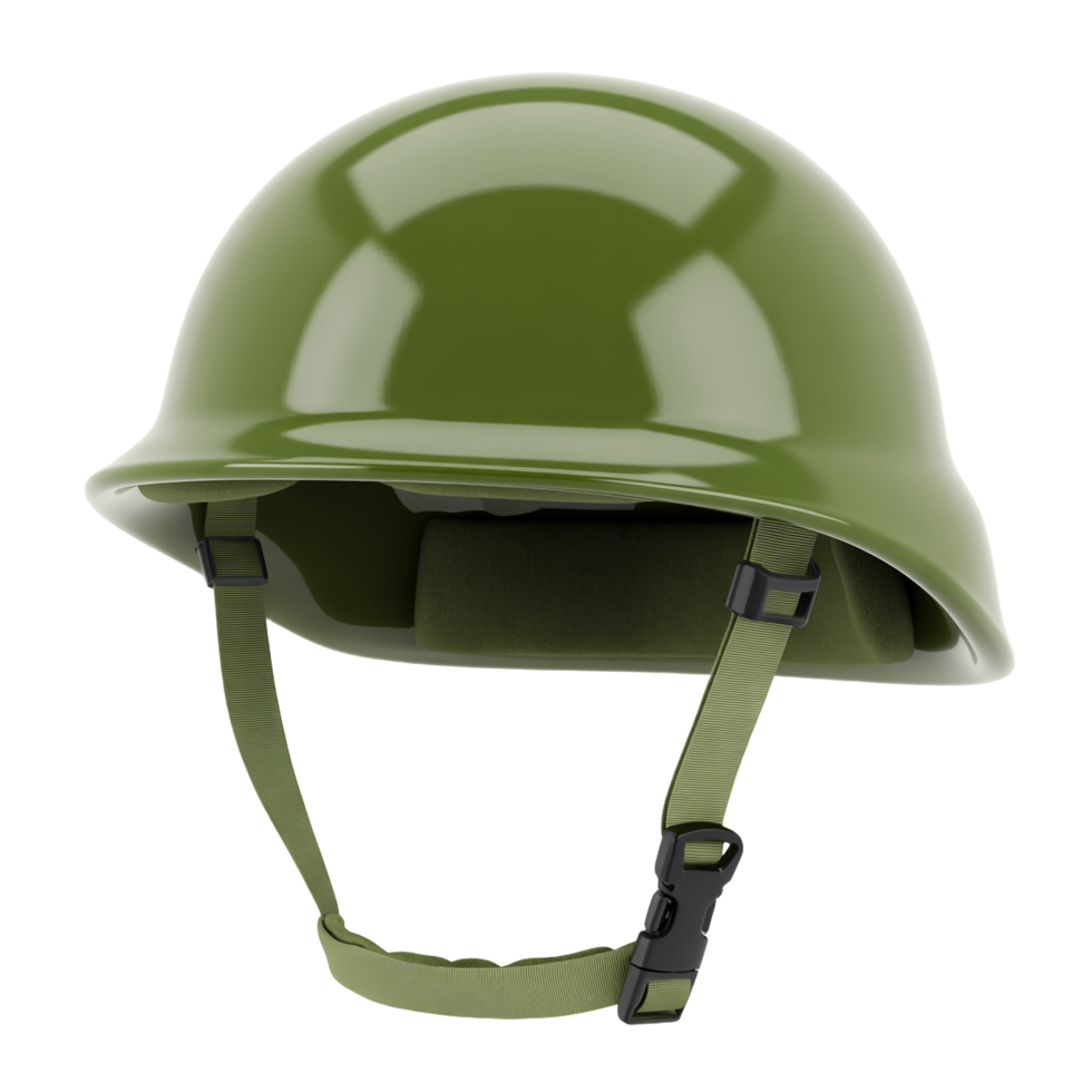 Olive Green Military Helmet with Strap on Transparent Background png