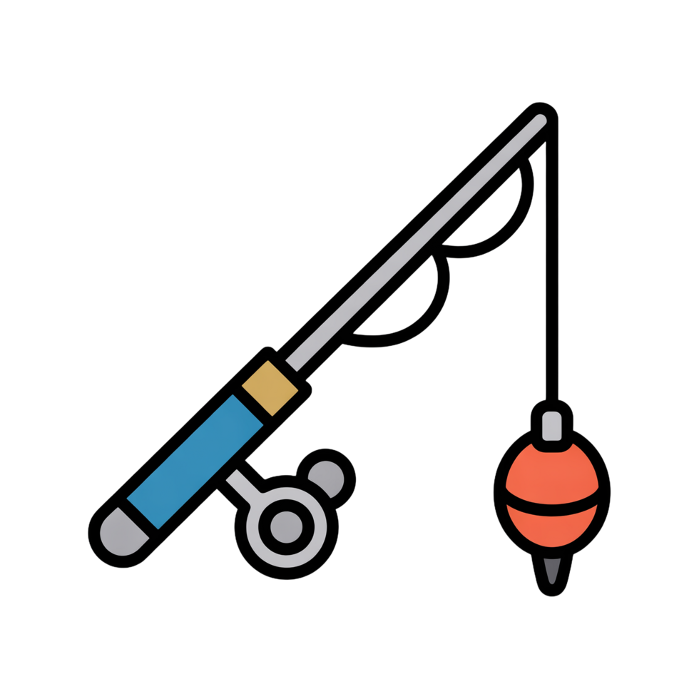 Minimalist Fishing Rod Design With Orange Float On Transparent Background png