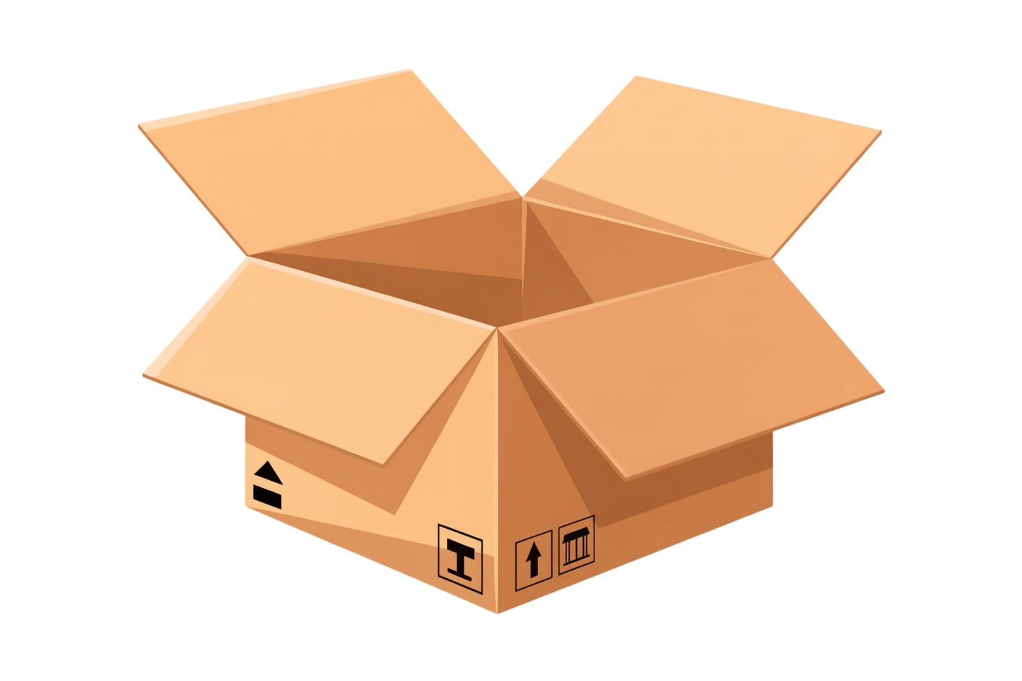 Open Empty Cardboard Box with Transparent Background, Top View, Package png