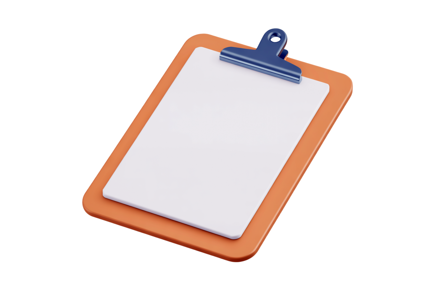 Orange Clipboard with White Paper Sheet and Blue Clip on a Transparent Background png