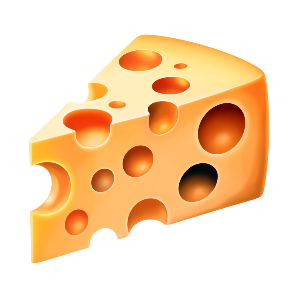 Swiss Cheese Chunk Cartoon Style with Holes on Transparent Background png