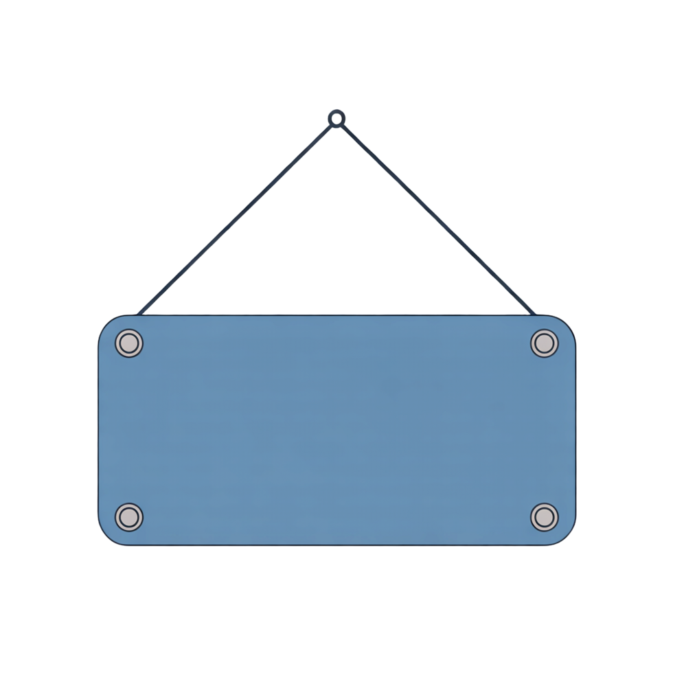Hanging Blue Signboard on String with Rivets Transparent Background Simple Display Board png