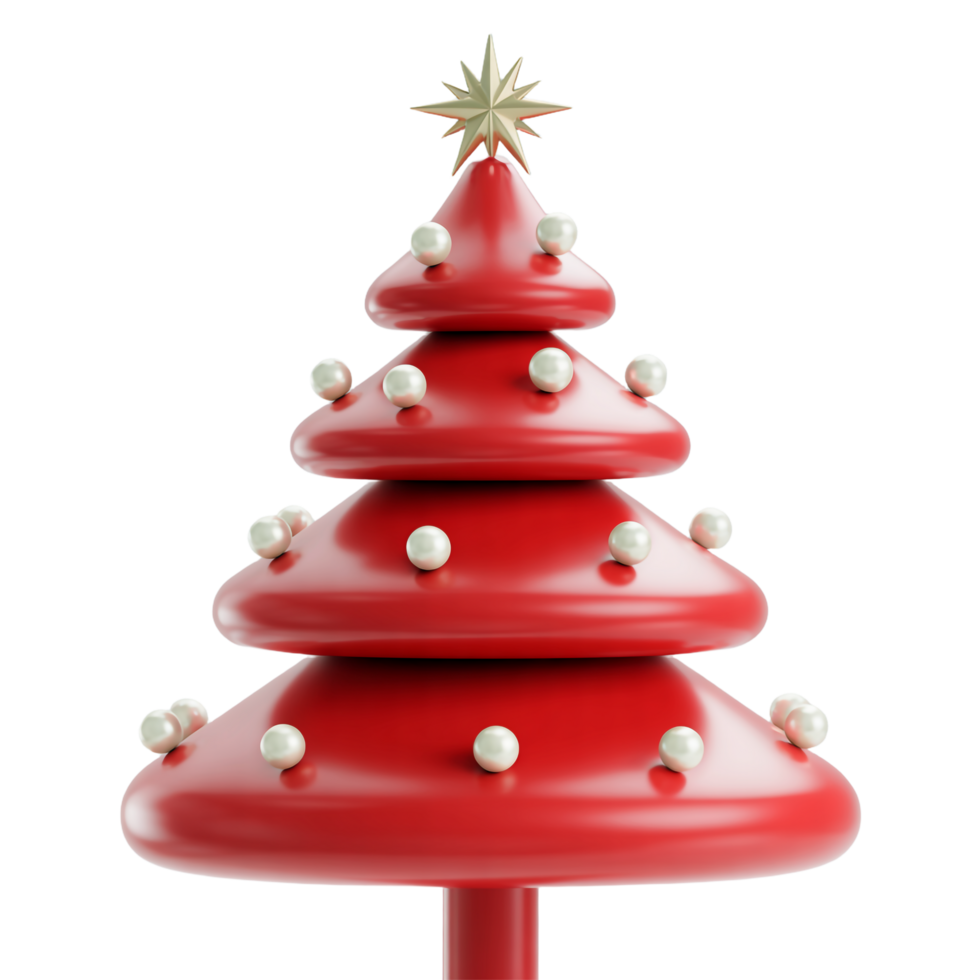 Red Christmas Tree with Gold Star and White Pearl Ornaments on Transparent png