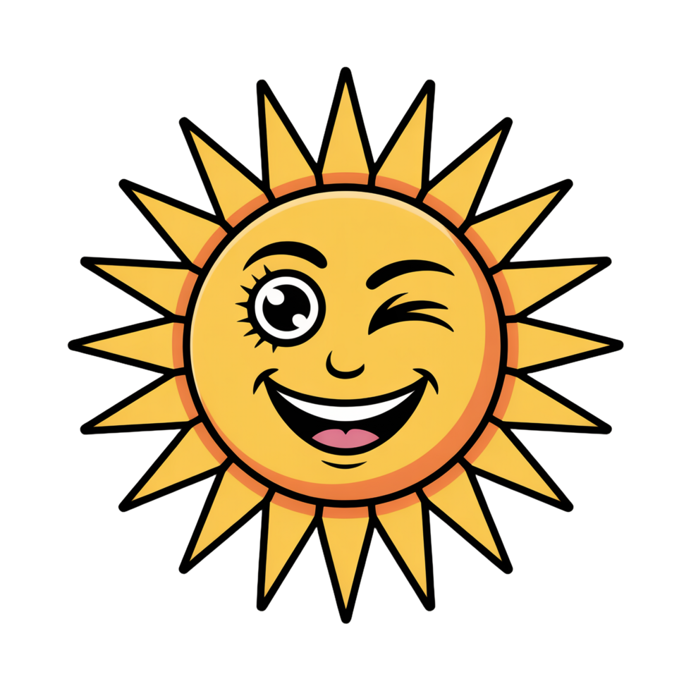 Smiling Sun Cartoon Winking Face with Transparent Background png