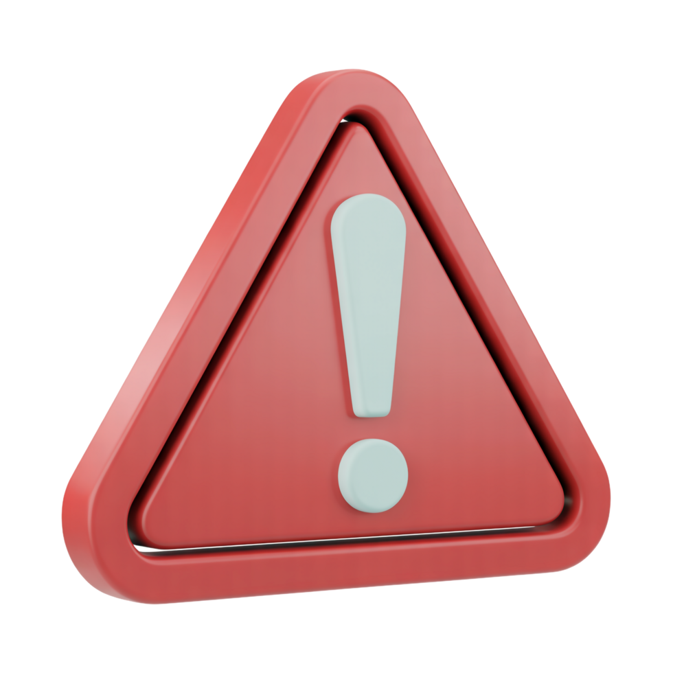 Red Triangle Exclamation Mark 3D Render, Transparent Background Alert Sign Icon png