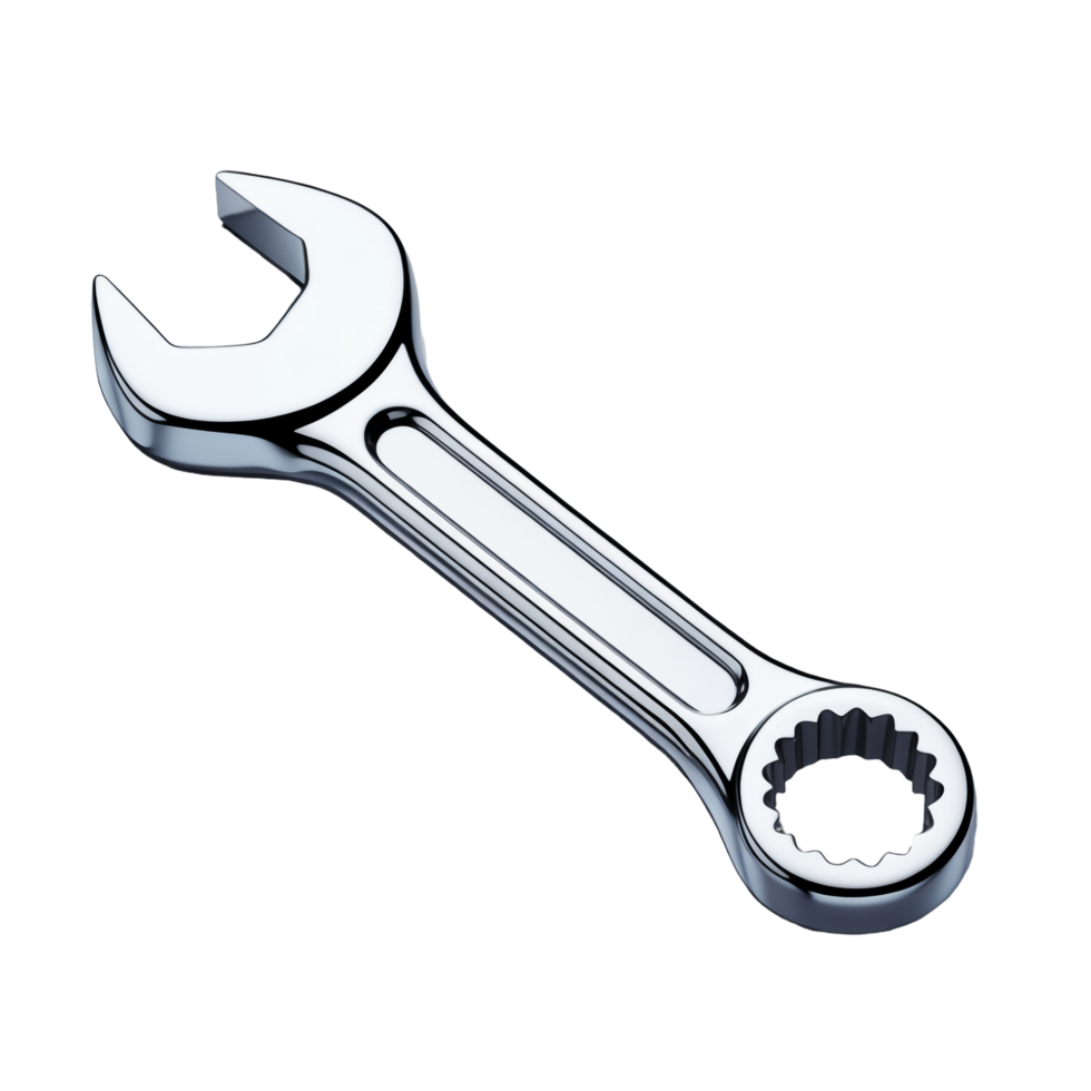 Shiny Metal Wrench with Open and Box Ends Isolated on a Transparent Background png