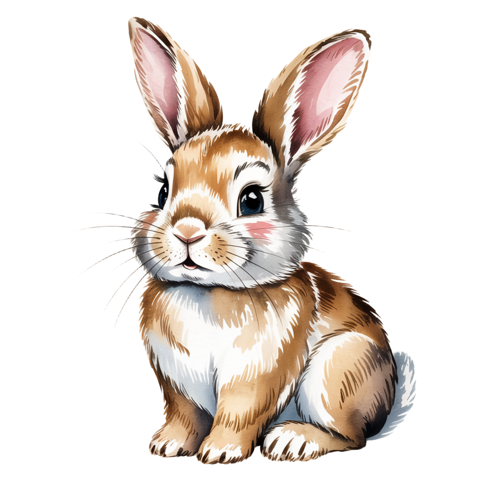 Watercolor Rabbit Isolated, Adorable Bunny with Long Ears on Transparent Background png