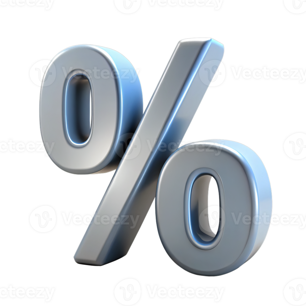 Metallic 3D percent symbol shiny surface financial discount concept png