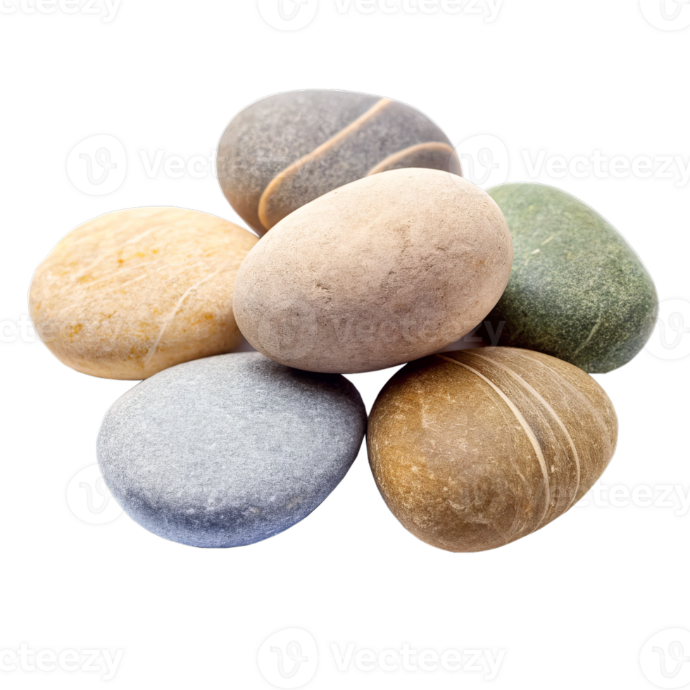 Smooth colorful river stones arranged in calming zen composition png