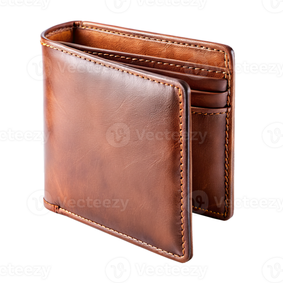 Elegant brown leather wallet folded open premium men accessory png
