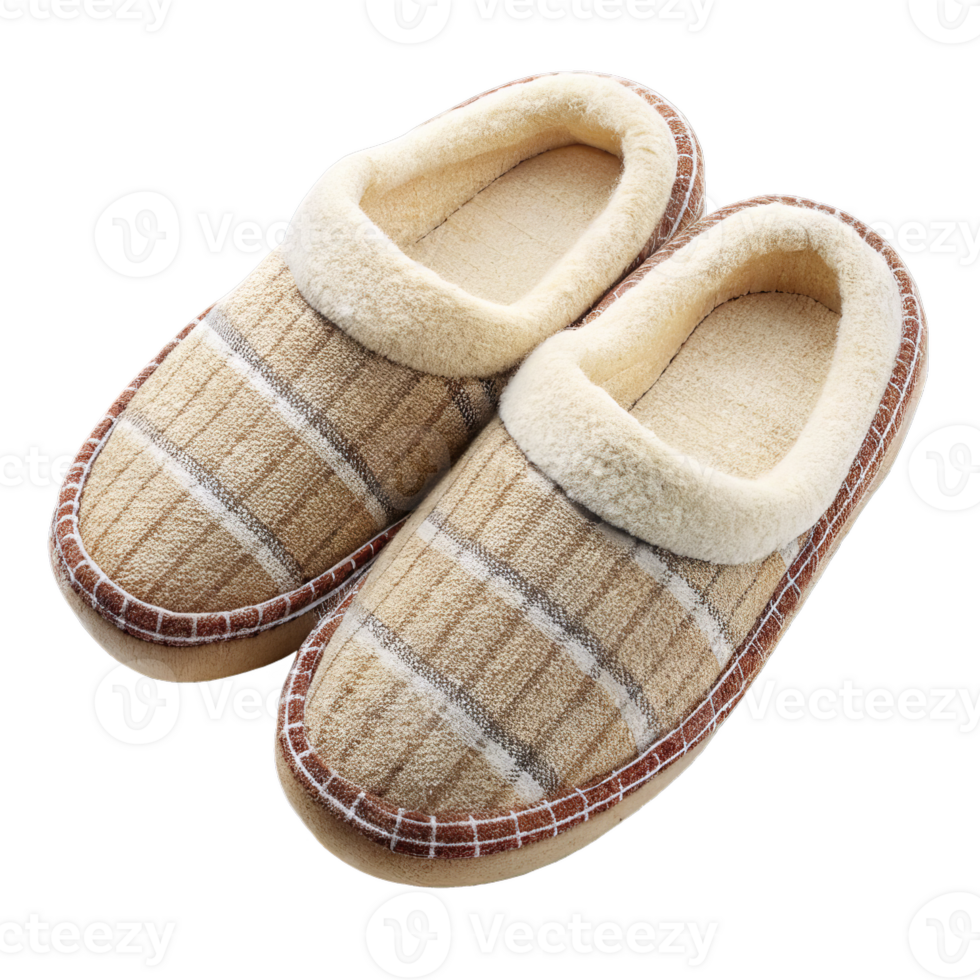 Warm cozy house slippers made of soft striped fabric png