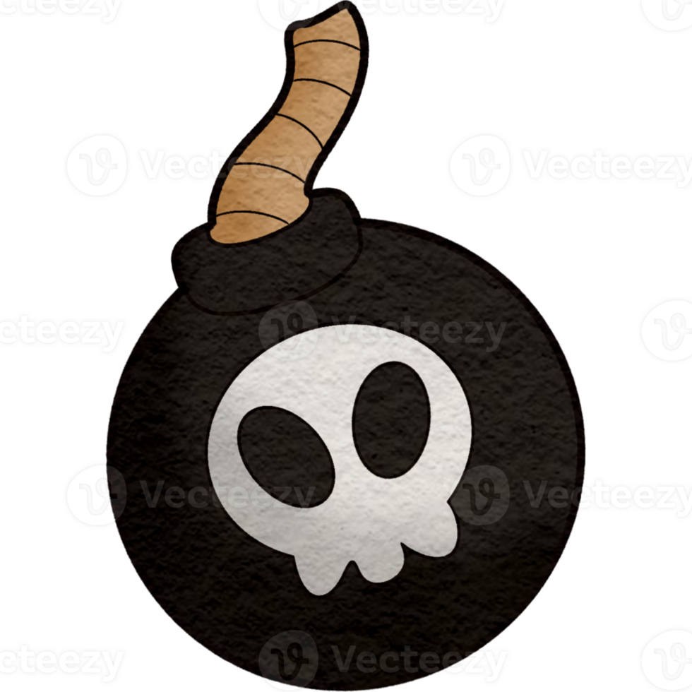 cartoon bomb with skull and stick on it png
