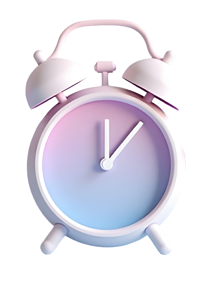 Pastel colored alarm clock showing time with soft lighting and smooth design,cutout png