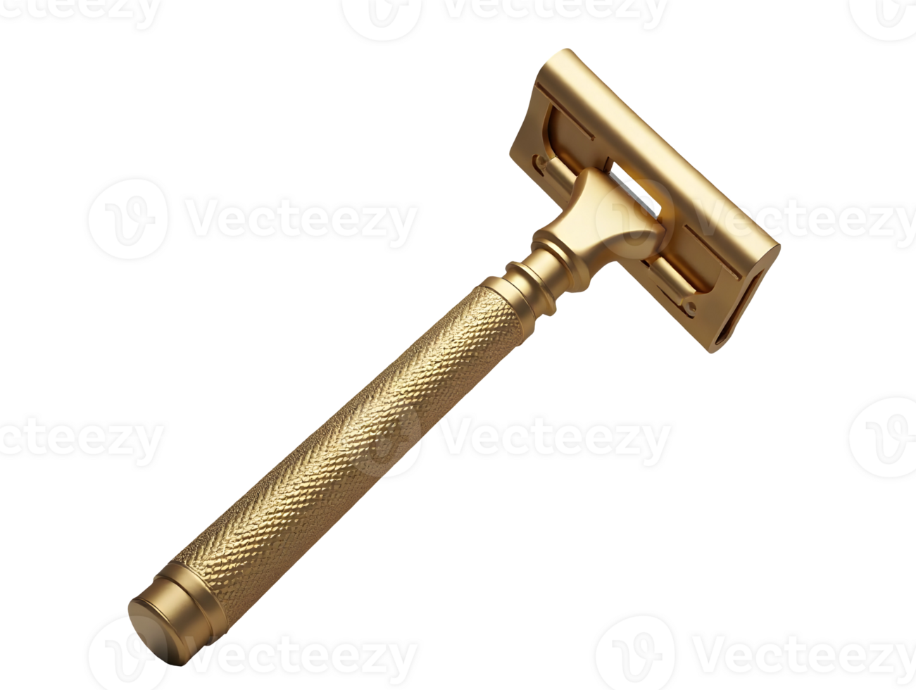 Golden metal razor with textured handle for smooth shaving and grooming png