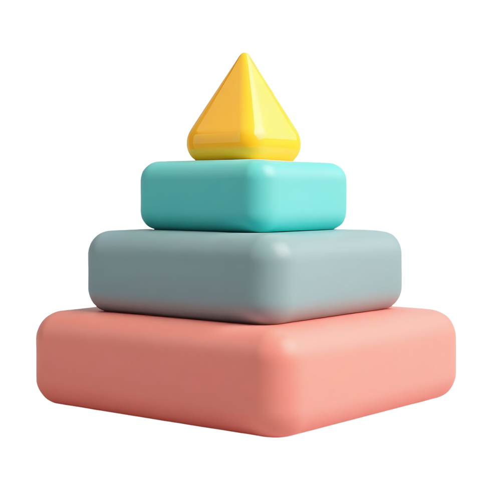 Pastel pyramid toy with soft rounded shapes stacked in colorful layers png