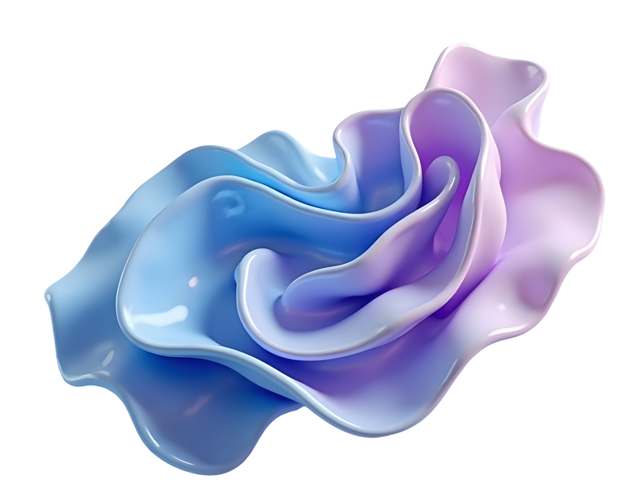 Fluid abstract shape with smooth blue and purple curves and glossy surface,cutout png