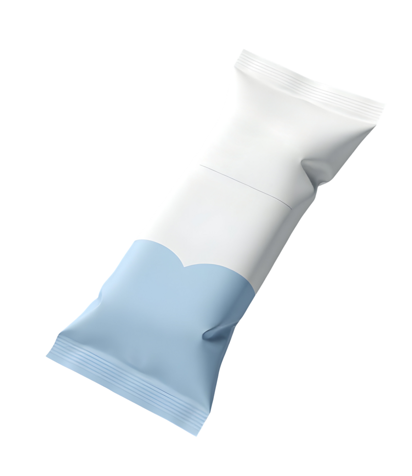 Blue and white flexible packaging bag for product packaging with clean design png