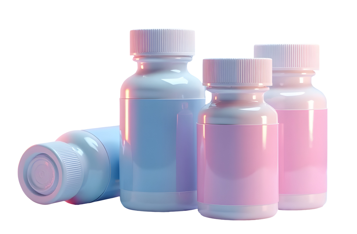 Plastic medicine bottle with pastel label and cap in soft light png