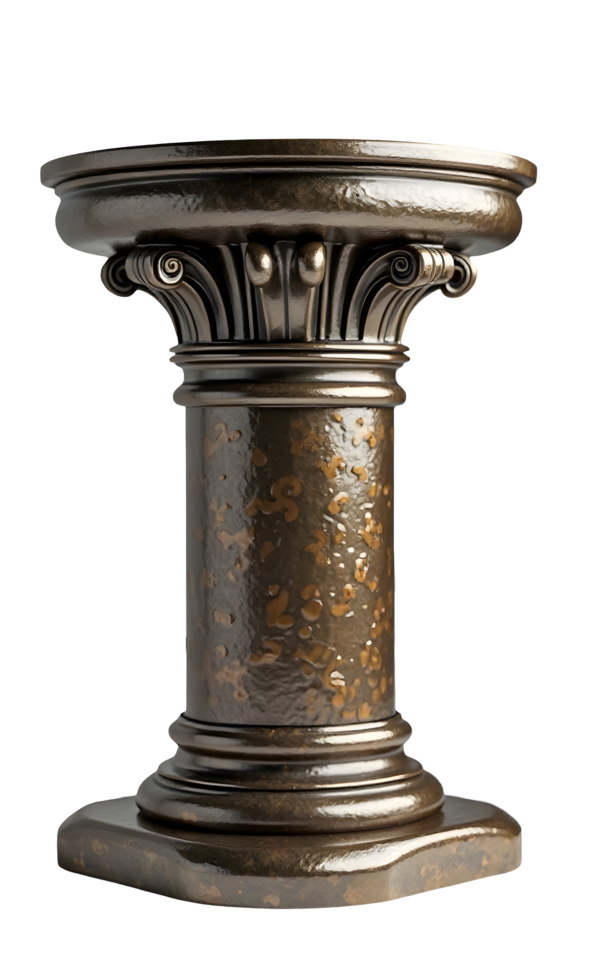 Ancient bronze column with decorative capital and textured surface in classical style png