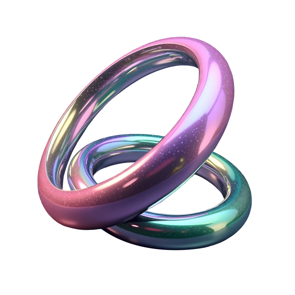 Intertwined shiny rings with iridescent colors and smooth reflective surfaces png