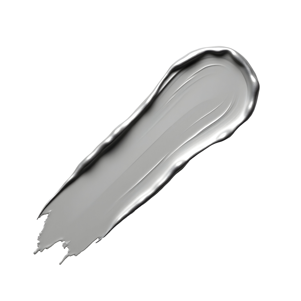 Silver paint stroke with smooth texture and shiny metallic finish on transparency background png