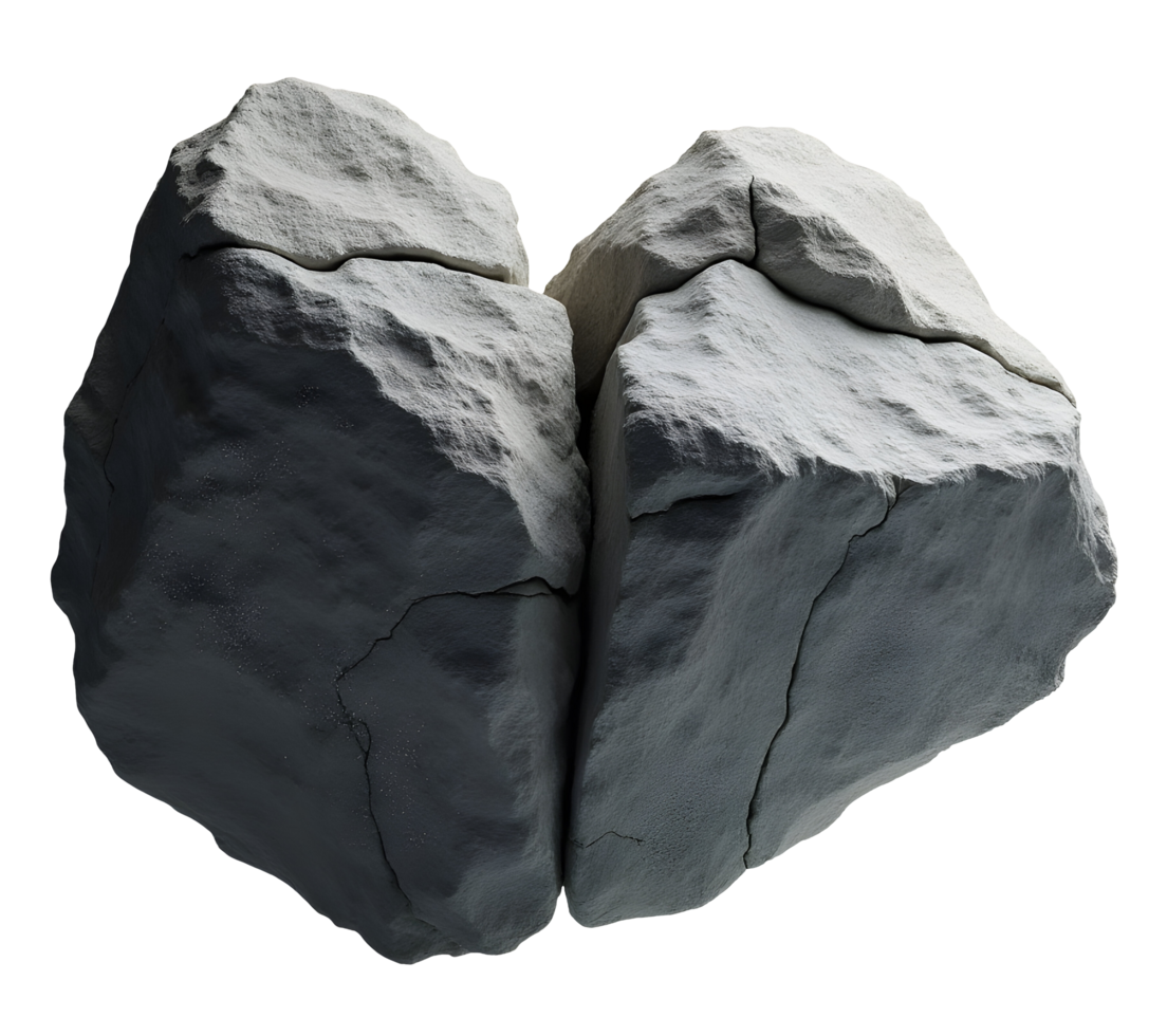 Cracked rock with rough texture and natural gray color isolated on transparency background png