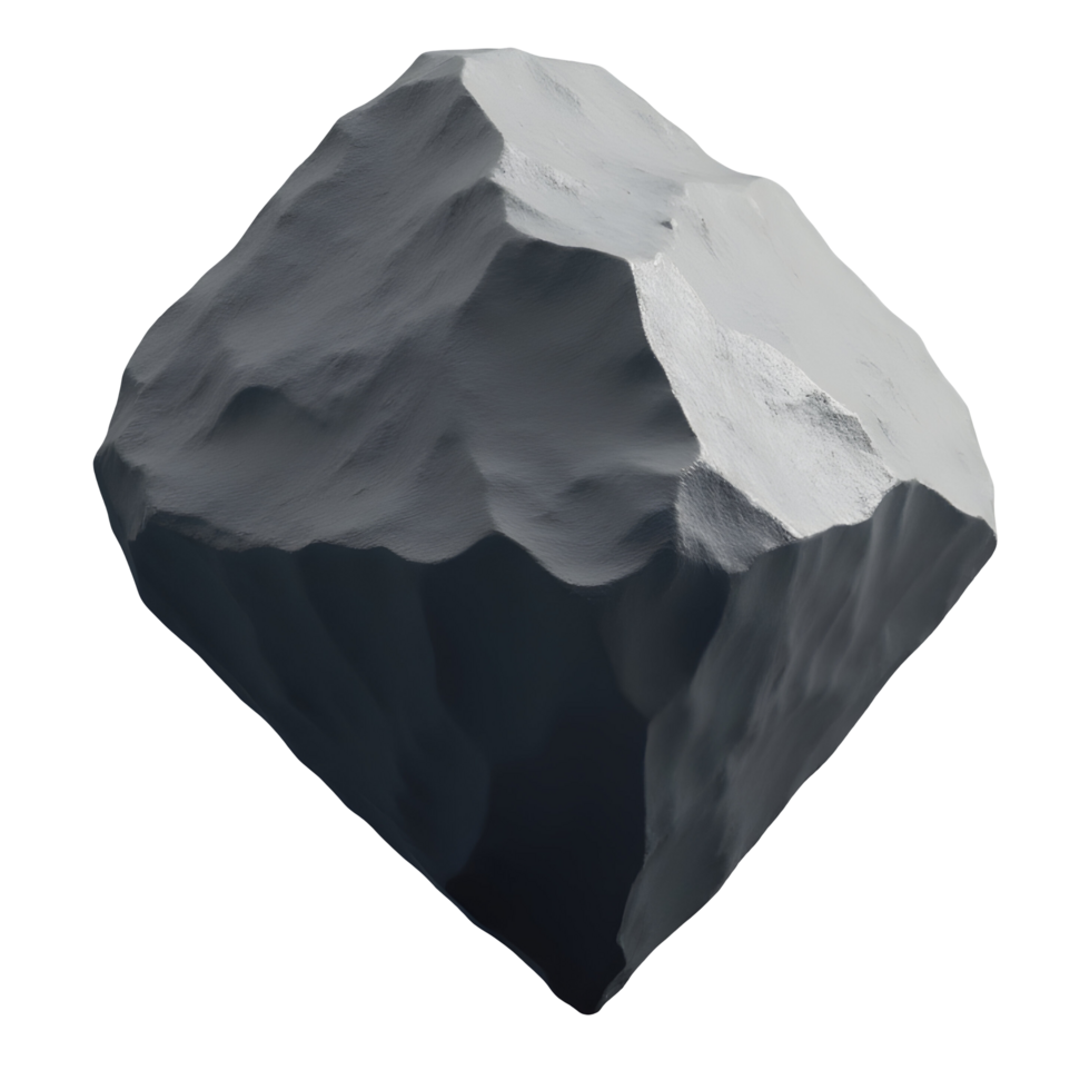 Grey stone form with rough texture and irregular shape isolated on transparency background png