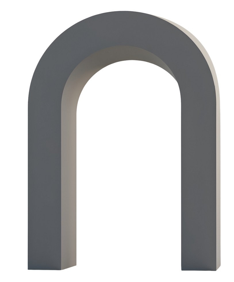 Simple gray stone archway with smooth surface and rounded top, creating calm and minimalistic png