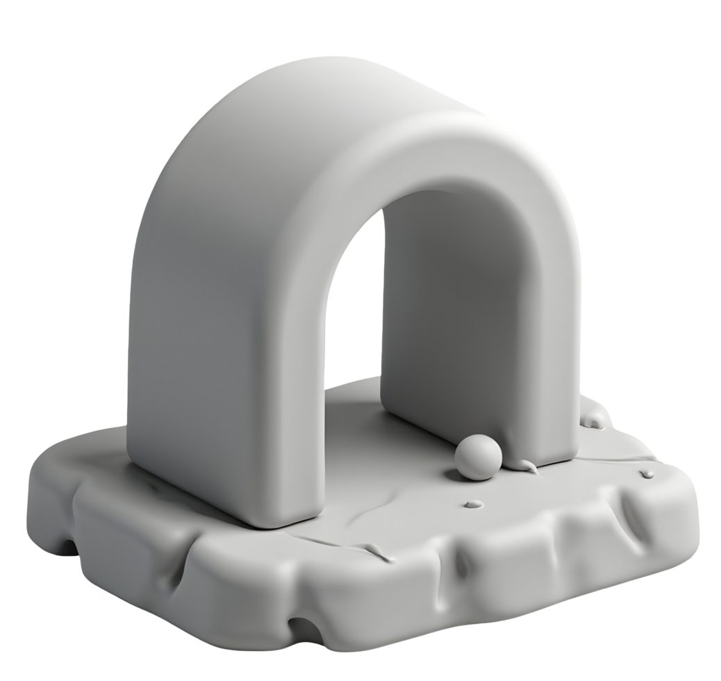 Minimalist stone archway sculpture on rough base with smooth rounded edges png