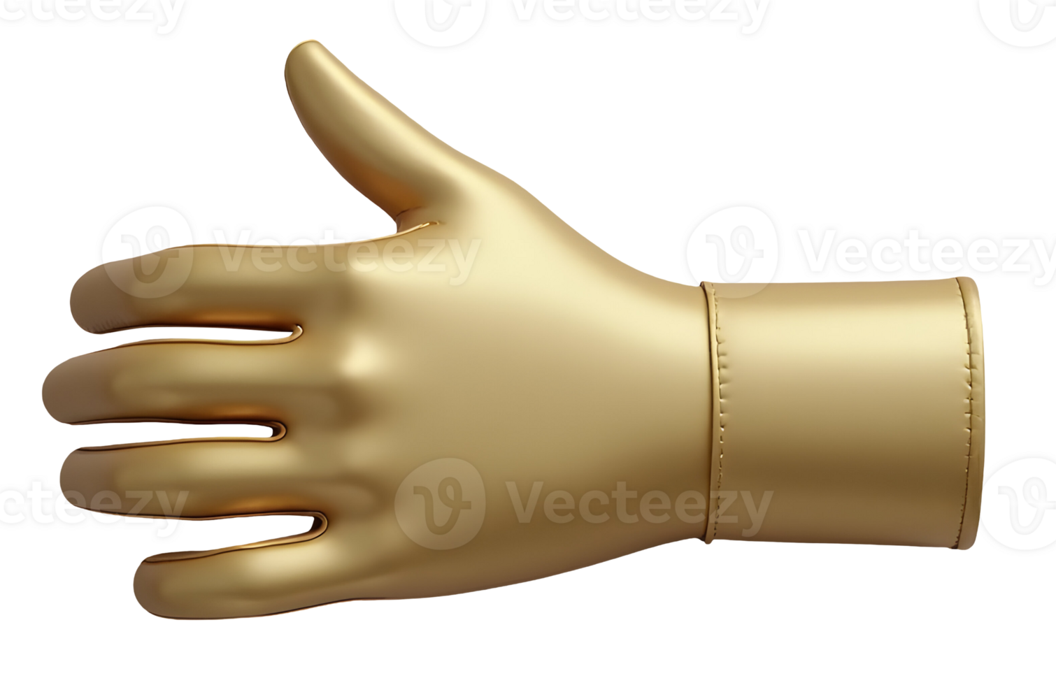 Golden hand giving thumbs up symbol with smooth metallic texture and shiny surface png