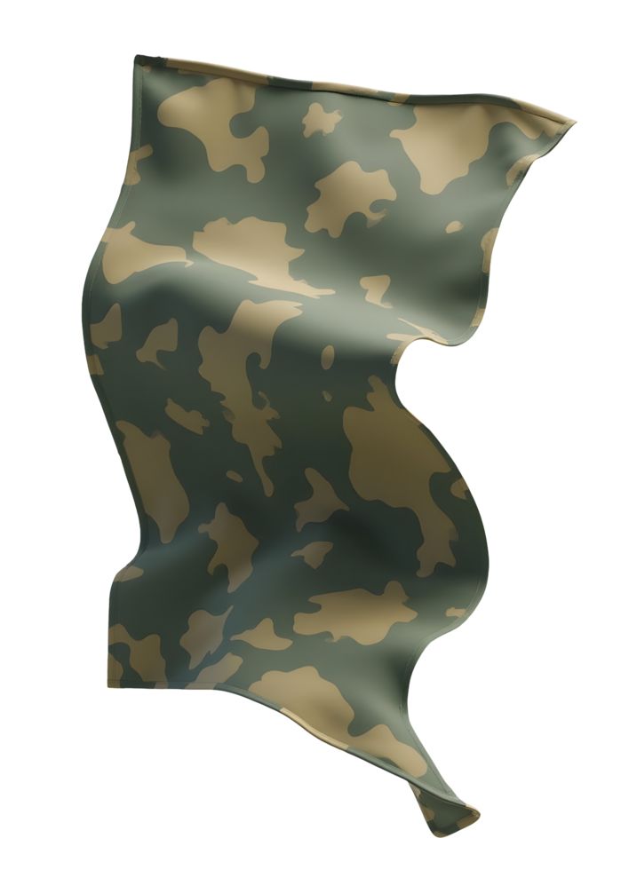 Camouflage fabric with green and brown pattern waving on transparency background png