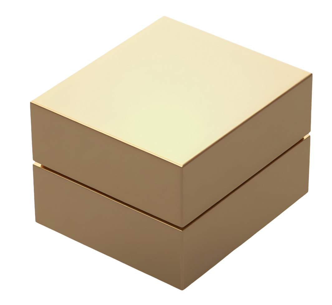 Golden box with smooth surface and sharp edges, reflecting light softly png