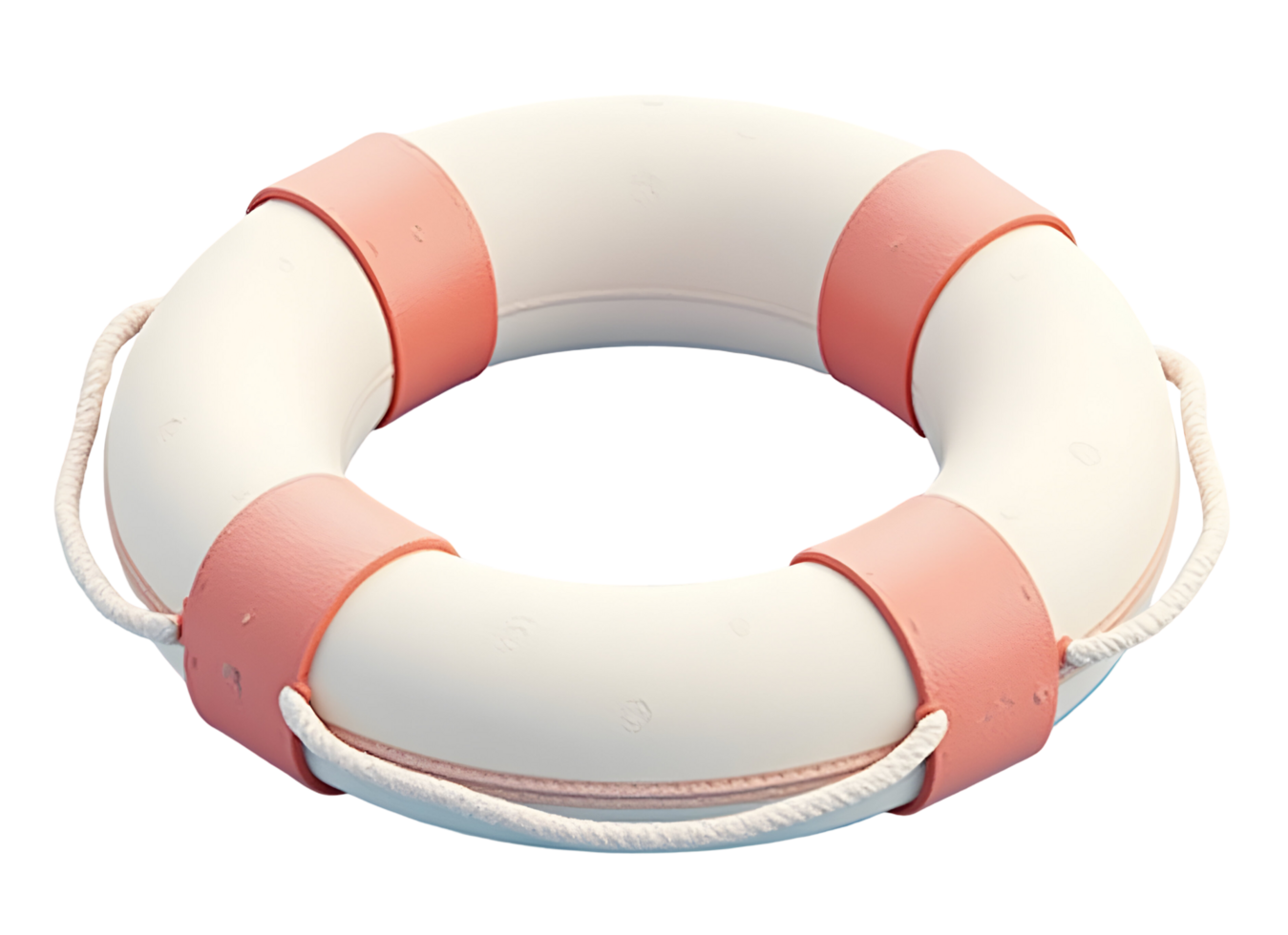 White and orange life preserver with rope handles for safety and rescue at sea png