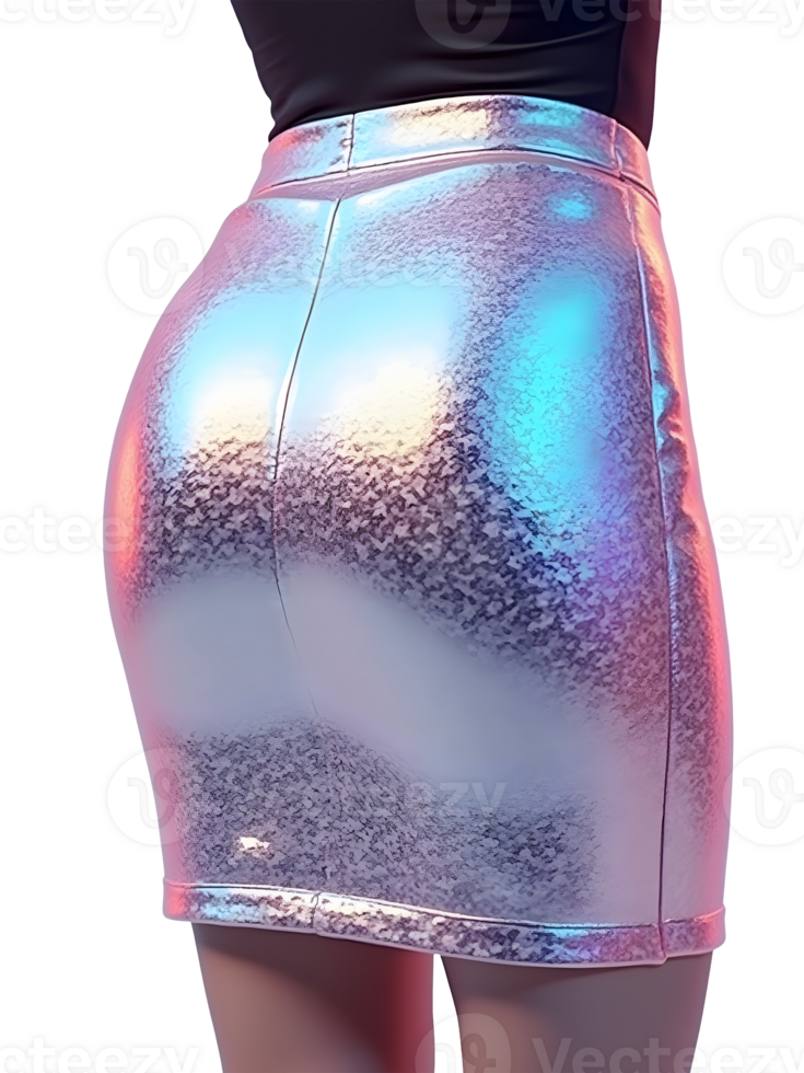 Shiny metallic silver skirt with colorful reflections on transparency background png