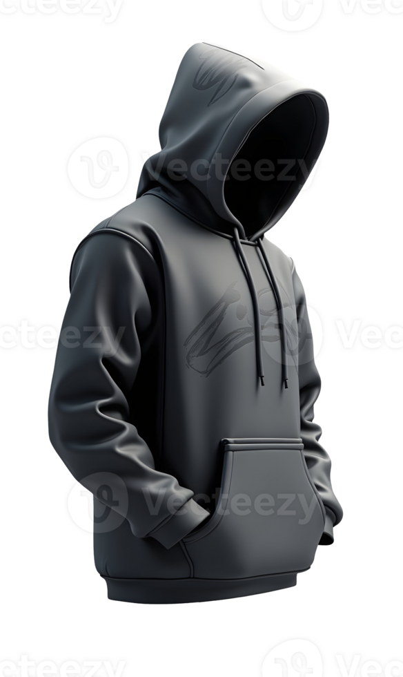 Dark gray hoodie with front pocket and drawstring hood, casual and comfortable style png