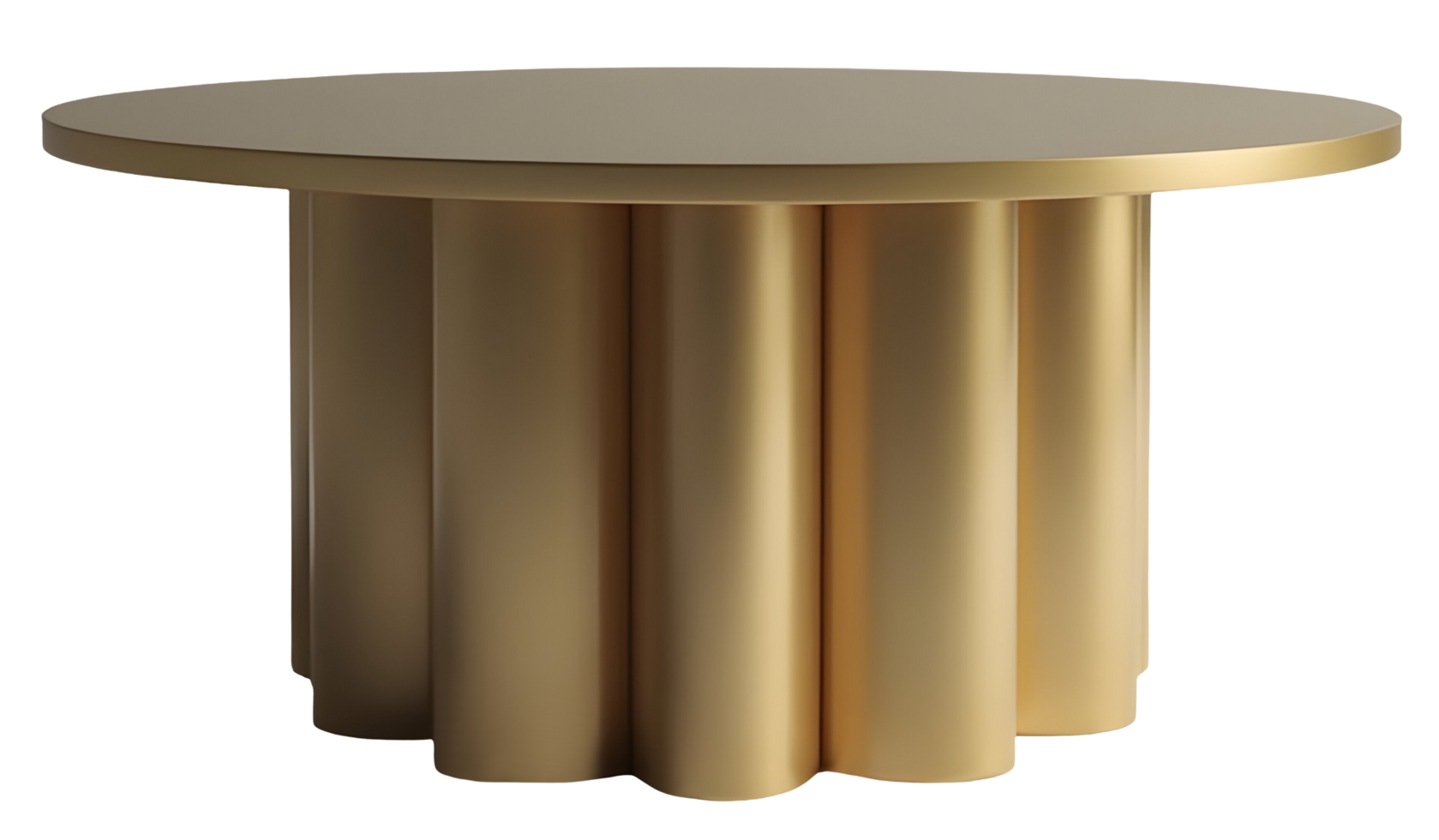 Golden round table with unique curved base design, elegant and modern style png