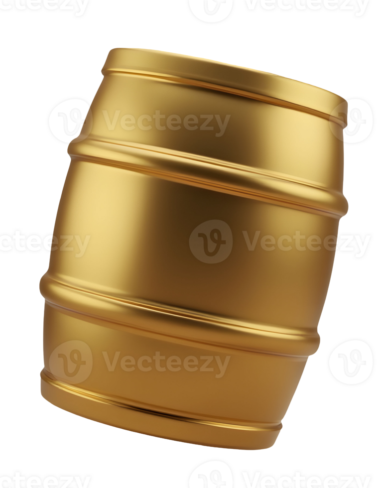 Golden barrel with shiny metallic surface and smooth texture png