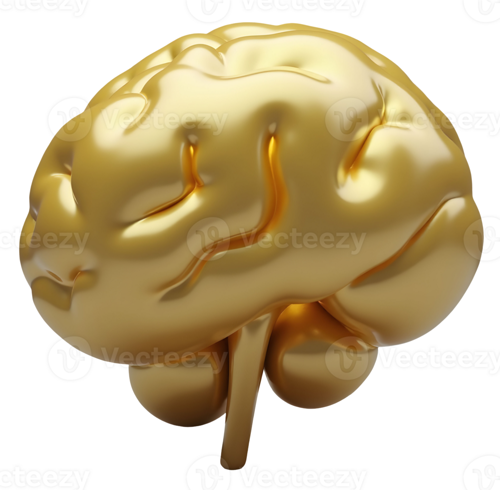 Golden brain sculpture with smooth shiny surface and abstract design png