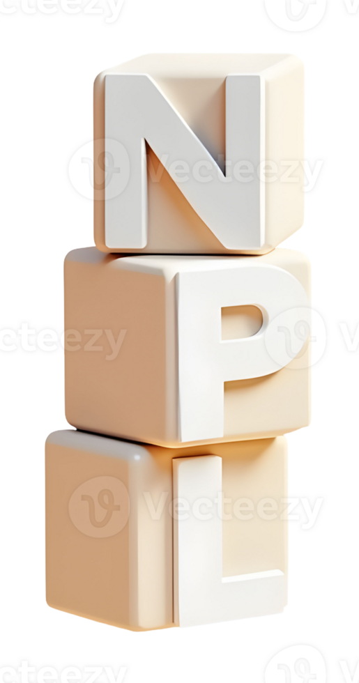 NPL letter blocks stacked vertically in soft beige tones with smooth texture png