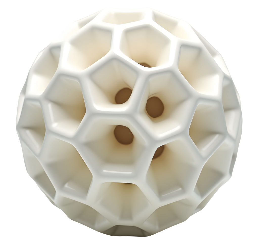 White geometric lattice sphere with hollow hexagonal pattern and smooth surface png