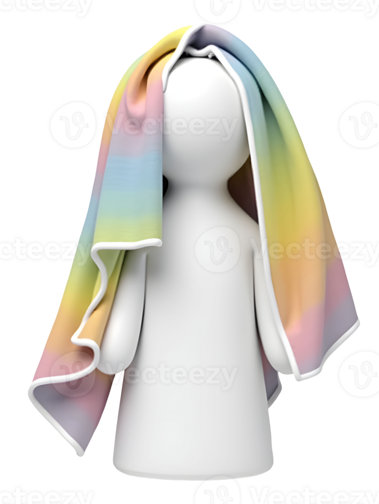 Pastel fabric draped over smooth white figure with soft colorful hues png