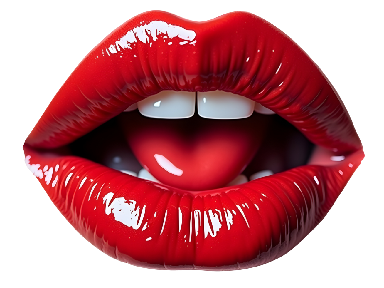 Glossy red lips with heart shaped tongue showing playful and romantic expression png