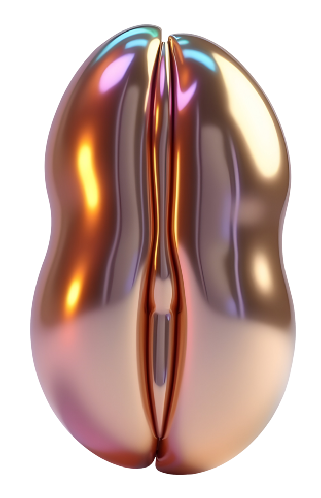 Metallic abstract blob with smooth reflective surface and colorful highlights png